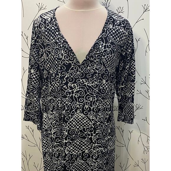 NWOT GO FISH Black White Batik Tropical Dress Cover Up Handmade SMALL Resortwear - Picture 2 of 6